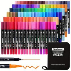 TEMU Tongfushop 120 Colors Art Markers Pens For Coloring, Artist Colored Marker Set, Fine And Brush Tip Pen Art Supplier For Adult Coloring Books, Journaling, Drawing