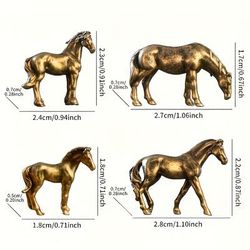 TEMU 4pcs Bronze Mini Horse Figurines - Metallic Pony Ornaments For Garden, Fish , Bonsai Decor, Garden Decoration | Horse Figurines | Bronze Finish