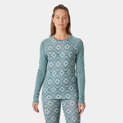 Helly Hansen Women's Lifa Merino Midweight Graphic Crew Base Layer Green M