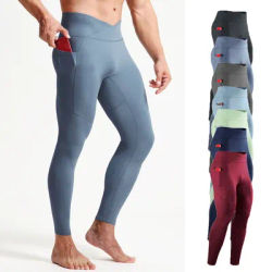 Summer Spring Autumn Men Running Tights GYM Pocket Pants Male Basketball Football Soccer Fitness Exercise Sport Long Leggings 24