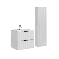 Set di mobili da bagno con lavabo effetto legno bianco 60cm