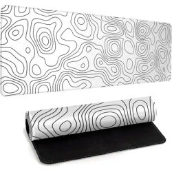 Tapis de souris gaming blanc, grand tapis de bureau pour ordinateur portable, tapis de clavier, contour topographique, bords cousus, base en caoutchouc antidérapante