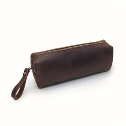 TEMU Vintage Retro Men's Genuine Leather Pencil Case, Multifunctional Stationery Organizer, Father's Day Gift, Birthday Present For Him – Durable Leather Pen Bag For School And Office Use