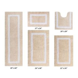 Hotel Collections Bath Mat Rug 5 Piece Set (17" X 24" | 20" X 20" | 21" X 34" | 24" X 40" | 20" X 60 by Better Trends in Sand White
