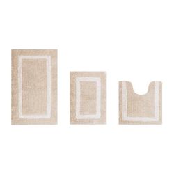 Hotel Collection 100% Cotton 3 Piece (17" X 24" | 20" X 20" | 21" X 34") Bath Rug Set by Better Trends in Sand White