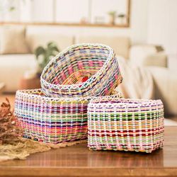 'Set of 3 Eco-Friendly Handwoven Colorful Nesting Baskets'