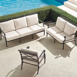 Carlisle 3-pc. Sofa Set in Slate Aluminum - Sunbrella Rain, Rain Glacier - Frontgate