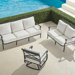 Carlisle 3-pc. Sofa Swivel Set In Slate Aluminum - Standard, Rain Natural - Frontgate