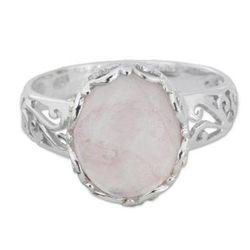 Rose Quartz and Sterling Silver Indian Jali Cocktail Ring 'Rose Ecstasy'