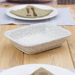 Arcadian Spring,'Handcrafted Floral Beige and Ivory Ceramic Casserole'