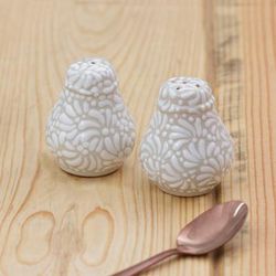Sublime Spring,'Beige and Ivory Ceramic Salt and Pepper Set (2 pieces)'