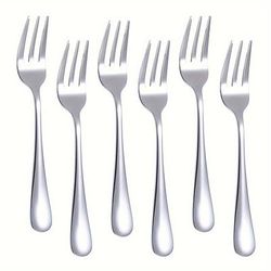 TEMU 6-piece Stainless Steel Dessert Fork Set - Elegant Mini Forks For Fruit, Salad, Cake, Weddings, Parties, Home, Restaurant Use - Dishwasher Safe