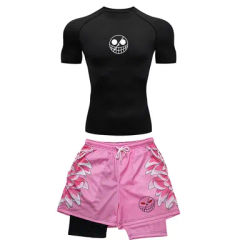 Men's Running Tracksuit Anime Print Training Fitness Sportswear Set Compression Leggings Sport Gym Performance Shorts Rash Guard