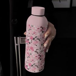 TEMU Chic Pink Floral 16.9oz Stainless Steel Insulated Water Bottle - Double-walled, Leakproof Cup For Gym, Outdoor Activities, And Car Use - Perfect Gift For Birthdays & Holidays