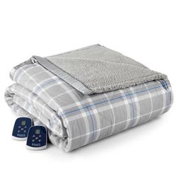 Micro Flannel Sherpa Electric Blanket by BrylaneHome in Plaid Gray (Size FULL)