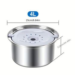 TEMU 1pc Stainless Water Bowl, 4l Large Capacity, Pet Water Feeder, Spill-proof Design, Easy Clean, No Battery Required, Dog Water Dispenser