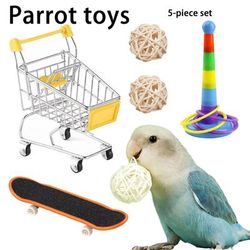TEMU 5pcs Parrot Toy Combination Set With Ring, Skateboard, Stroller, Ball, Chew And Training Interactive Tools