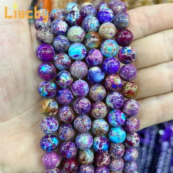 mixed color Natural Stone Patterned stone Purple Blue Round bead For Jewelry Making DIY Accessories Bracelet 15" Inch 4/6/8/10mm