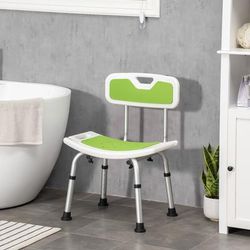 TEMU Homcom Shower Chair For The Elderly And Disabled, 6-level Height Adjustable Shower Stool With Backrest, Curved Seat, Anti-slip Foot Pads And Shower Head Holder, Green