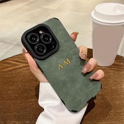 TEMU Luxury Personalized Customized Golden Diy Name Initials Leather Phone Case For Iphone 16 15 14 11 Pro Shockproof Back Cover