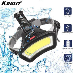 KDULIT Powerful COB LED Headlamp 4 Lighting Modes Head Flashlight USB Rechargeable Use 18650 Battery Camping Fishing Headlight