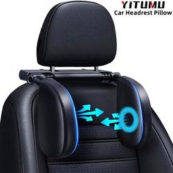 TEMU Yitumu Adjustable Car Headrest Pillow With Memory Foam Filler, Pu Leather U-shaped Neck Support Cushion, Ergonomic 180° Rotatable Design For Comfortable Travel Sleep - Suitable For Adults