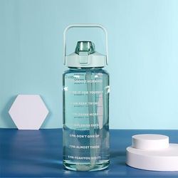 TEMU 2000ml/67oz Large Capacity Water Bottle With Time Marker, Leakproof Bpa-free Plastic, Motivational Sports Bottle With Straw And Handle For , Hydration Tracking Water Jug