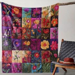 TEMU Vintage Green Floral Flannel Throw Blanket - Soft, For Couch, Bed, Car, Office, Camping | Gift Blanket,