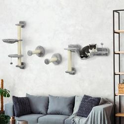 TEMU 4pcs Wall Mounted Cat Shelves, With Hammock, Perches, Ladder, Scratching Post, Cat Wall Furniture For Large Cats
