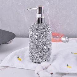 TEMU 500ml Sparkling Diamond-encrusted Soap Dispenser - Press-type, Refillable Bottle For Shampoo, Body Wash & Lotion - Elegant Bathroom Accessory