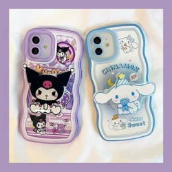 Cute Kuromi Cinnamoroll Bracket Silicone Curly Wave Case For Samsung Galaxy S20FE S21 S21FE S22 S23
