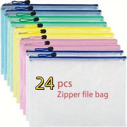 TEMU 24 Pack Pvc Zippered Waterproof Document Bags, A4 Size File Jackets & File Pockets, Pouches For Office Supplies, School, Travel