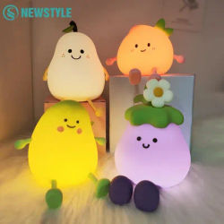 Mignon fruits veilleuse Rechargeable champignon LED Squishy veilleuse 3 niveaux réglable Silicone pépinière lampe de nuit pour chambre de bébé