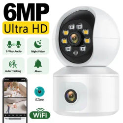 6MP WiFi IP Camera Dual Lens Dual Screen Baby Monitor Home Security Camera PTZ Auto Tracking CCTV Video Surveillance ICsee