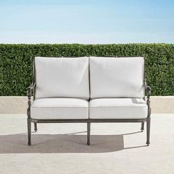 Carlisle Loveseat with Cushions in Slate Aluminum - Standard, Restored Chalk - Frontgate