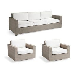 Palermo 3-pc. Sofa Set with Two Swivel Lounge Chairs in Dove Wicker - Quick Dry, Sailcloth Indigo - Frontgate