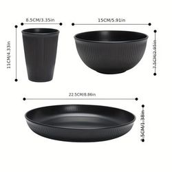 TEMU Complete Set Of Black Pp Plate, Bowl, Cup, Home Use, Soup Bowl, Cup, Tableware Set Suitable For Family Gatherings, Hotels, Halloween, Christmas Gifts