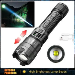 KDULIT Super Bright LED Flashlight Type-C Charging Digital Display Zoom Tactical Flashlight Outdoor Camping Lighting Torch