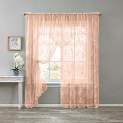 Wide Width Ella Lace Romantique Curtain by BrylaneHome in Ecru (Size 58" W 63" L)