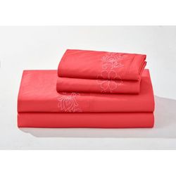 Anna Embroidered Sheet Set by BrylaneHome in Soft Geranium (Size KING)