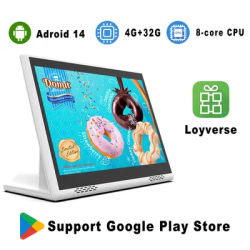 L Shape 10.1 Inch Android 14 Desktop POS, Touch Screen Loyverse Tablet, Restaurant Menu Terminal Customer Display with 2 Speaker