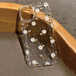 Summer Flowers Honey Bee Print Clear Case for Samsung A55 A54 5G A53 A52 A35 A34 A32 A15 A14 A13 S22 S23 S24 S25 Ultra FE Cover