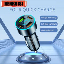 66W USB PD Car Charger 4 Ports Type C Quick Charger in Car PD QC 3.0 Digital Display Car Phone Charge For iPhone Xiaomi Samsung