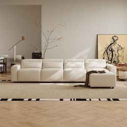 138.82" Power Electric Recliner Sofa with Ottoman, 3 Extendable Recliners, Eco-friendly Leather, Adjustable Headrest, USB Charging Port, Living Room, Beige