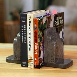 Illustrious Shadows,'Modern Handcrafted Dark Grey Natural Marble Bookend Pair'