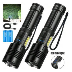 High Brightness XHP70 Powerful Led Flashlight Power Bank Torch Light USB Rechargeable Camping Tactical Flashlight with COB Lamp