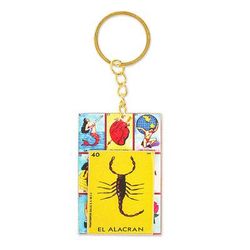 The Scorpion,'Decoupage Wooden Keychain With Mexican Loteria Game Motif'