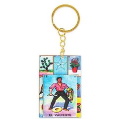 The Brave One,'Decoupage Wooden Keychain With Mexican Loteria Game Motif'