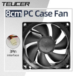 Teucer 8cm PC Case Cooler Fan Hydraulic Bearing Silent CPU Radiator Cooling Fan 80x80x25mm 12V/3Pin Computer Chassic ventilator