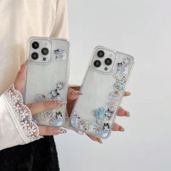 Luxury Quicksand Cartoon Kuromi Cinnamoroll Mofusands Cat Phone Case for IPhone 16 15 14 13 12 11